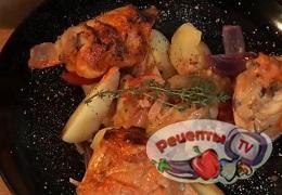 Крольчатина под сладким соусом с картофелем и яблоками - видео рецепт